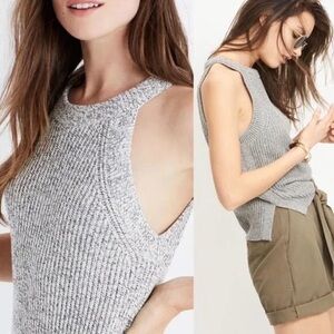 Madewell Valley Sweater Tank Ribbed Knit Halter Top - Marled Coal Heathered Gray